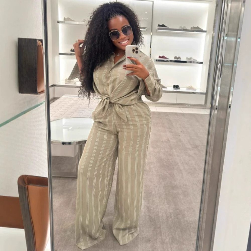 ZARA Plus Size Loose Lapel Long Sleeve Shirt and African Loose Pants Womens Set